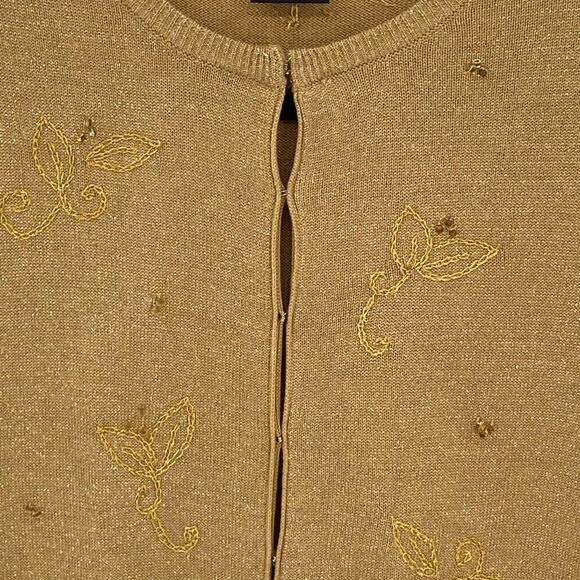 Main Line By Eagles Eye Silk Blend Beaded Mistletoe Cardigan Sweater NWT Gold - Picture 10 of 10